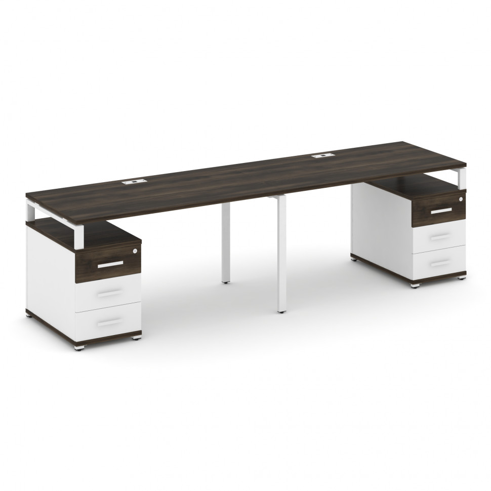 Concept Рабочая станция 2 места с 2 опорными тумбами CN.ORS-319 W Дуб Мали/Белый Бриллиант/Металл Бе