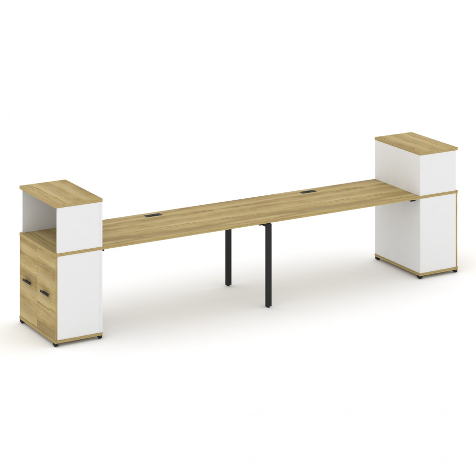 Concept Рабочая станция с опорными распаш. шкафами с надставкой низ. CN.ORS-228 B Дуб Винченцо/Белый