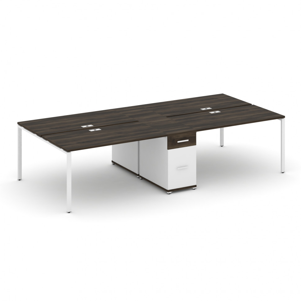 Concept Рабочая станция 4 места с 1 опорной тумбой CN.DRS-423 W Дуб Мали/Белый Бриллиант/Металл Белы