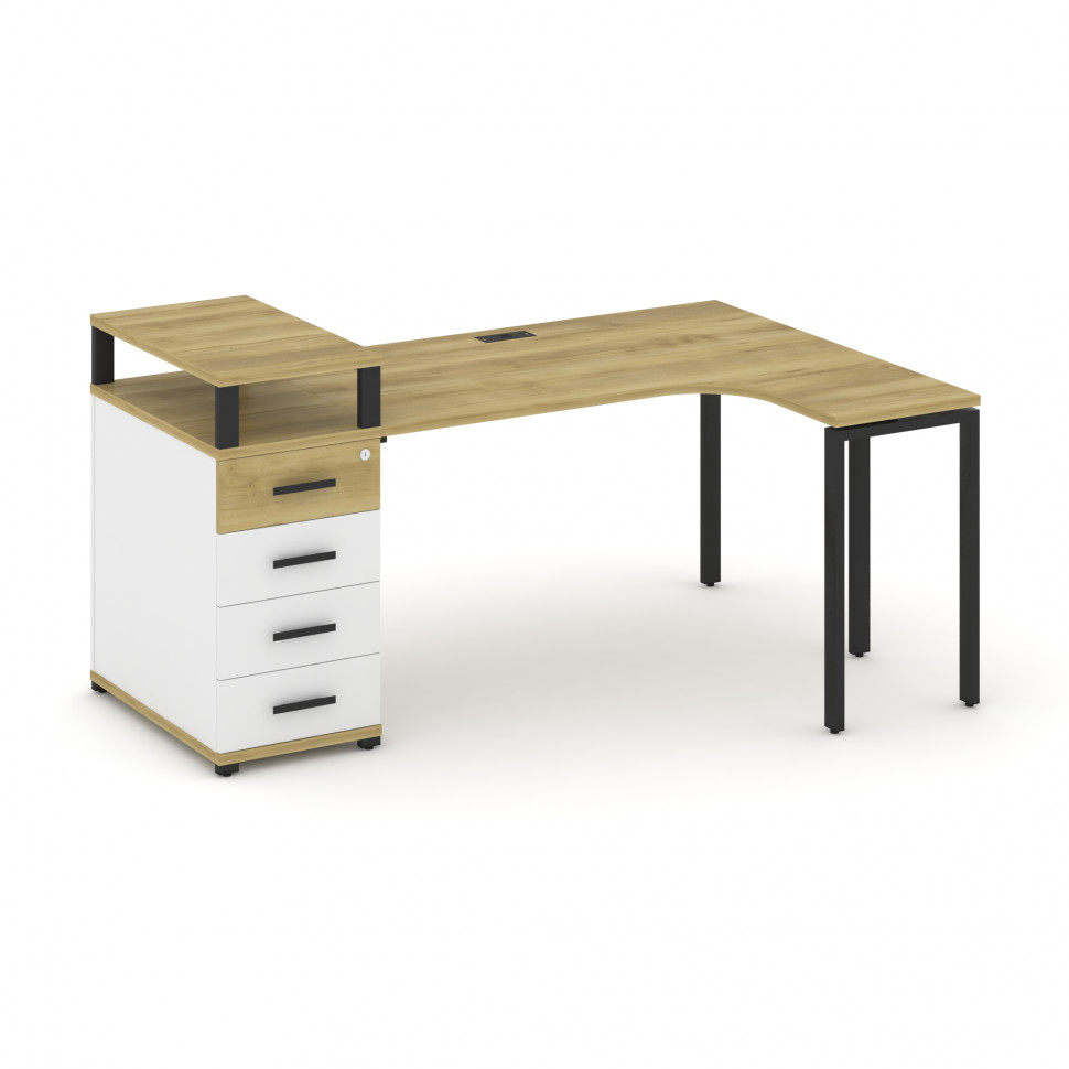 Concept Стол эргономичный CN.SA-405(R) B Дуб Винченцо/Белый Бриллиант/Металл Черный 1800*1180*917