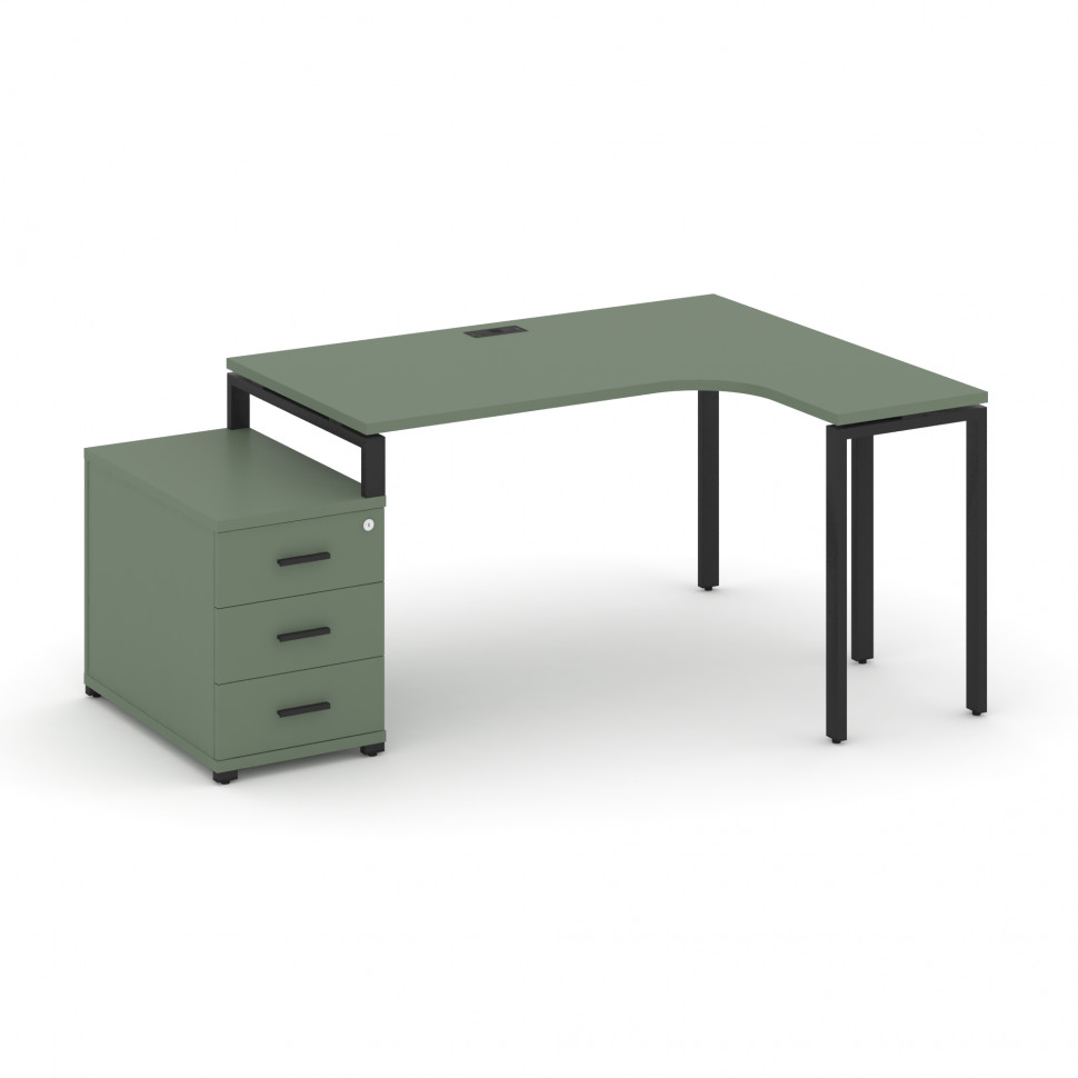 Concept Стол эргономичный с опорной тумбой CN.SA-301(R) B Кобо/Металл Черный 1380/1746*1180*750