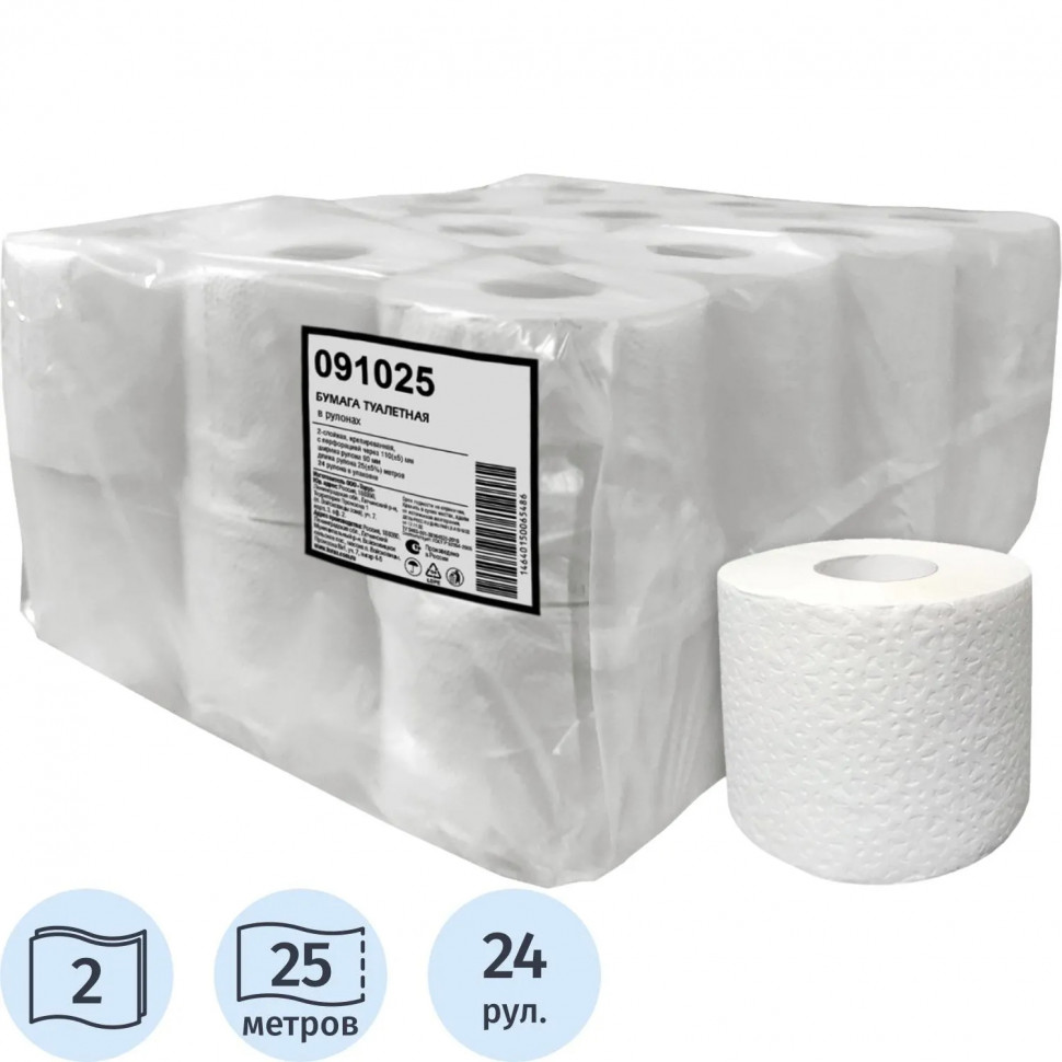 Бумага туалетная 2сл белая вторичная целлюлоза 25м 24рул/уп НСК