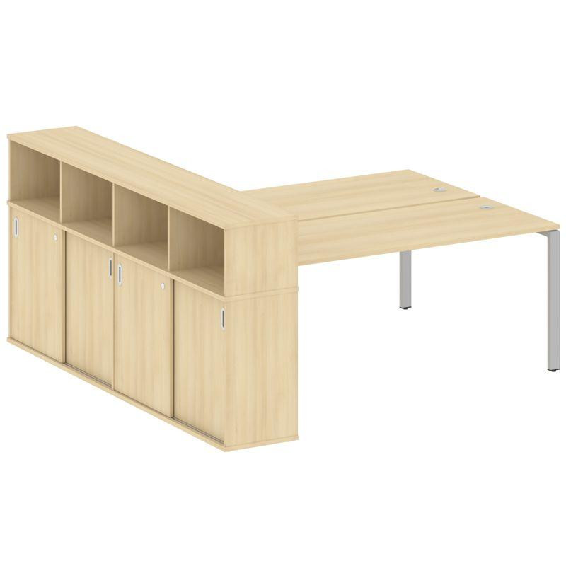 Metal System Рабочая станция с шкафом-купе на П-образном м/к БП.РС-СШК-4.5 Т Акация Лорка/Металл Сер