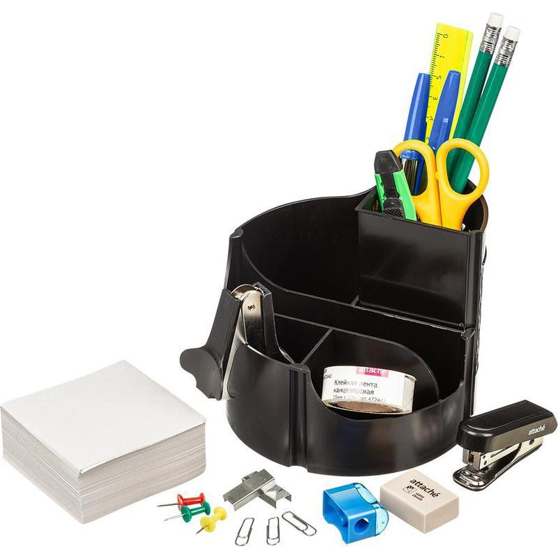 Набор настольный Attache Оптима 17 предметов 6отделений черный вращающийся Набор настольный Attache Оптима 17 предметов 6отделений черный вращающийся