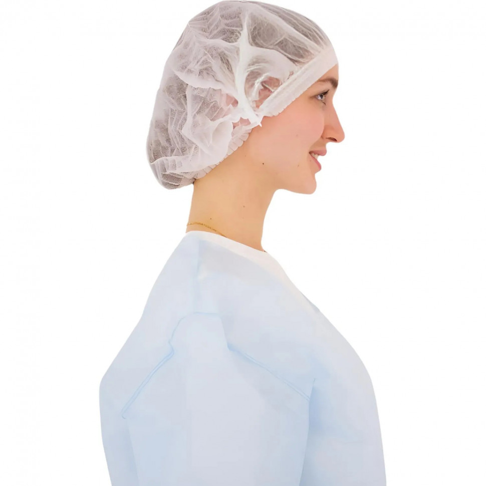 Шапочка Берет медиц, нестер, однораз белая, 25 шт/упак  Гекса