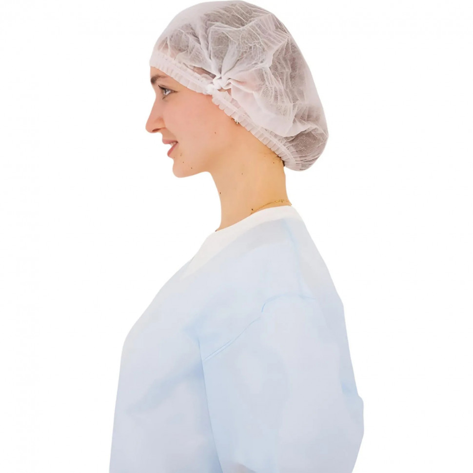 Шапочка Берет медиц, нестер, однораз белая, 25 шт/упак  Гекса