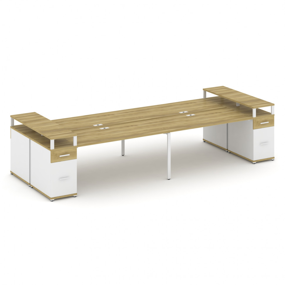 Concept Рабочая станция 4 места с 2 опорными тумбами CN.DRS-448 W Дуб Винченцо/Белый Бриллиант/Метал