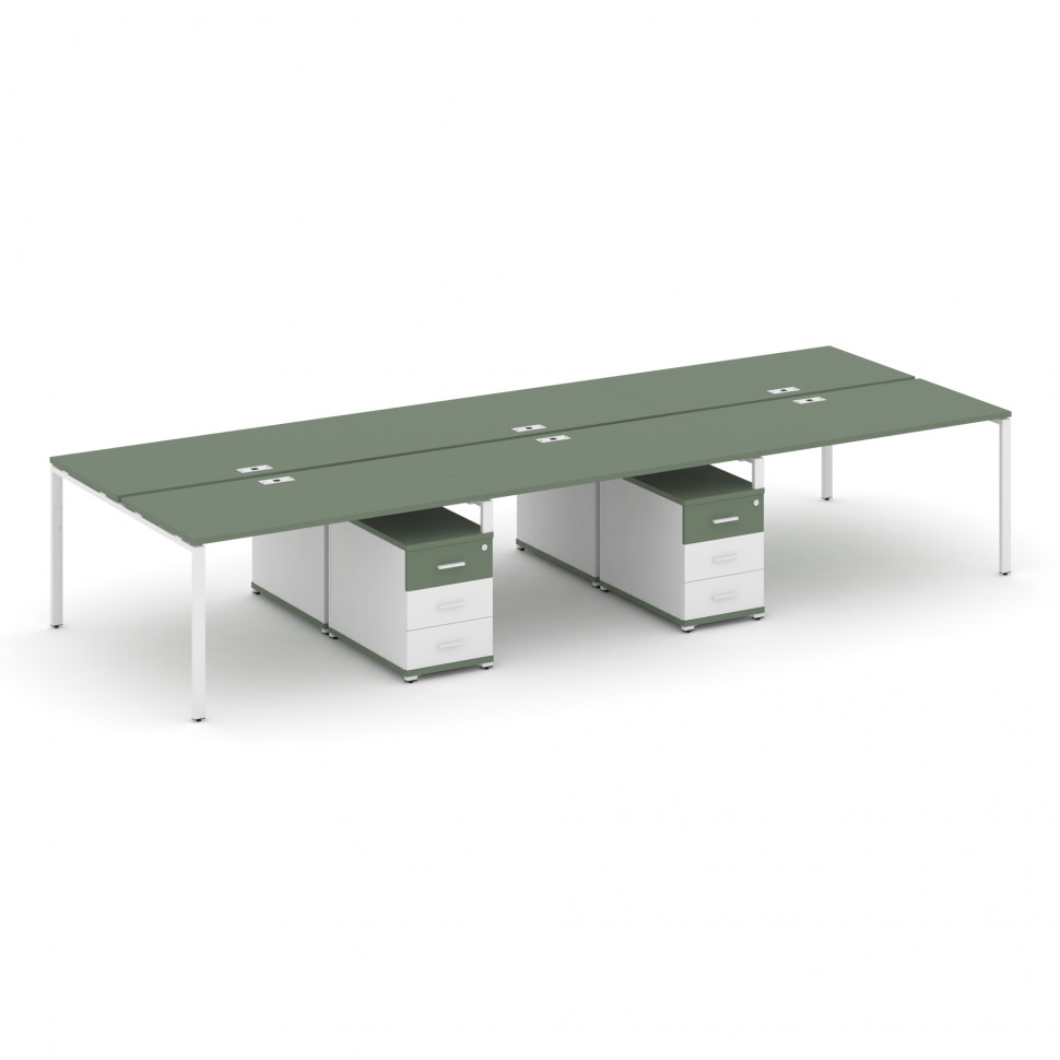 Concept Рабочая станция 6 мест с 2 двухсторонними опорными тумбами CN.DRS-343 W Кобо/Белый Бриллиант Concept Рабочая станция 6 мест с 2 двухсторонними опорными тумбами CN.DRS-343 W Кобо/Белый Бриллиант