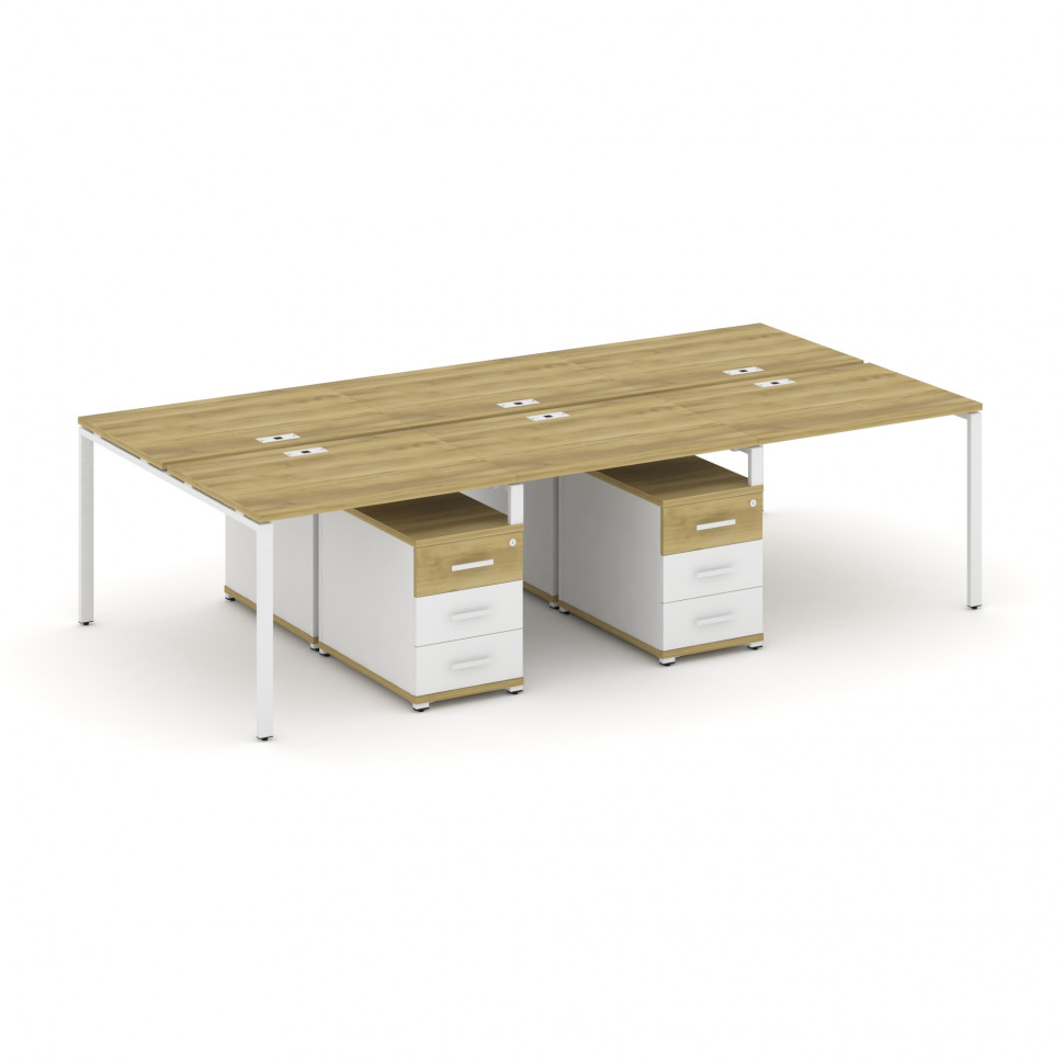 Concept Рабочая станция 6 мест с 2 двухсторонними опорными тумбами CN.DRS-341 W Дуб Винченцо/Белый Б