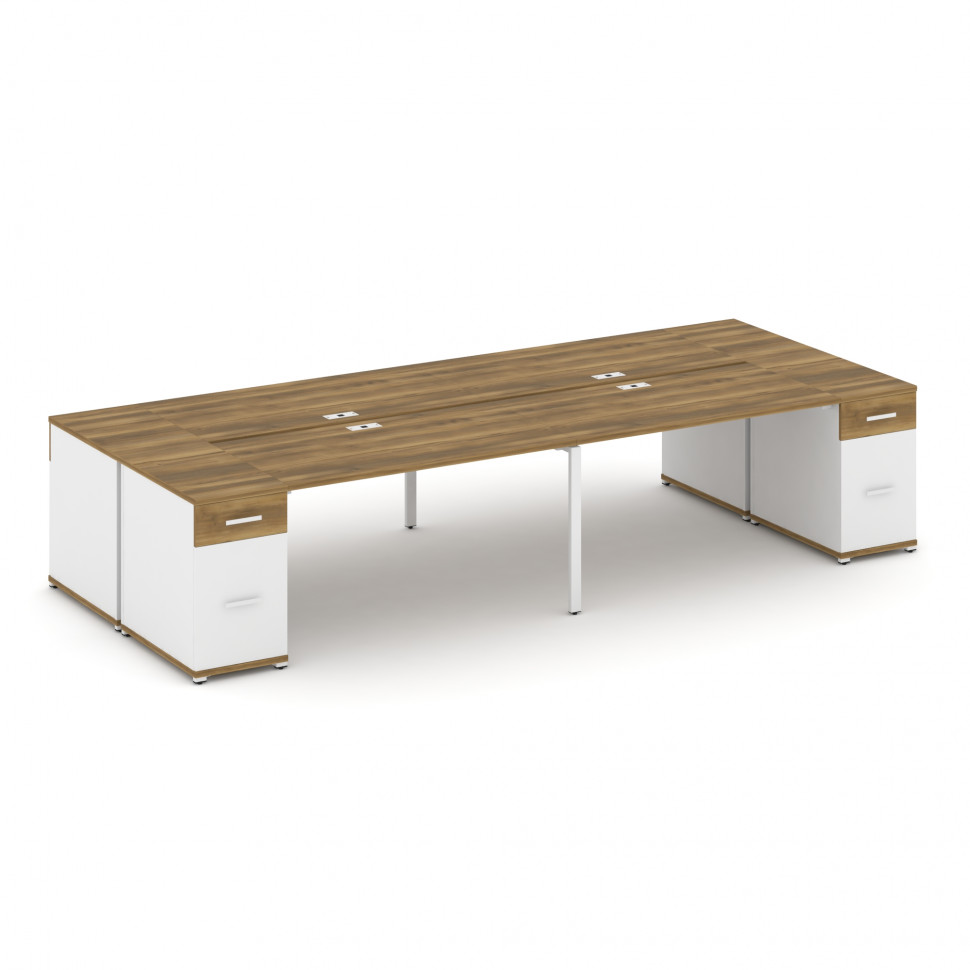 Concept Рабочая станция 4 места с 2 опорными тумбами CN.DRS-431 W Сандал Янтарный/Белый Бриллиант/Ме