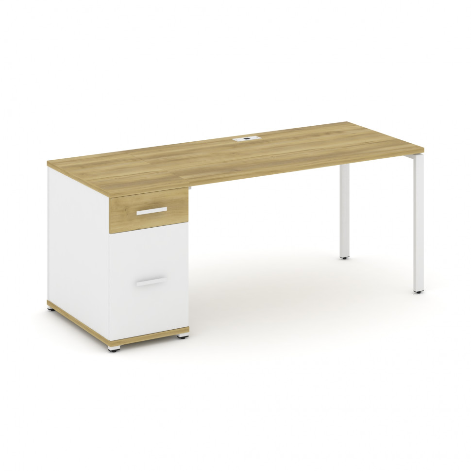 Concept Стол рабочий с 1 опорной тумбой CN.SP-407 W Дуб Винченцо/Белый Бриллиант/Металл Белый 1800*7 Concept Стол рабочий с 1 опорной тумбой CN.SP-407 W Дуб Винченцо/Белый Бриллиант/Металл Белый 1800*7