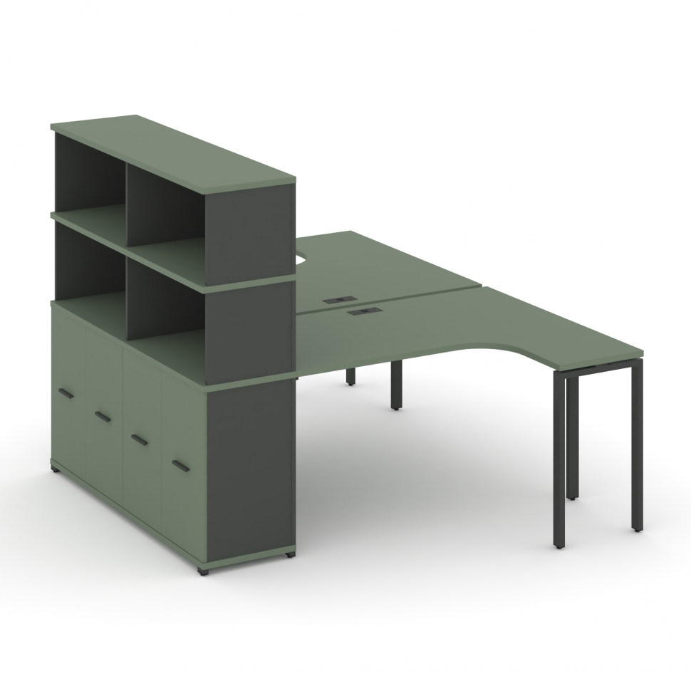 Concept Рабочая станция с опорным распаш. шкафом с надставкой выс. CN.DSA-215 A Кобо/Антрацит/Металл