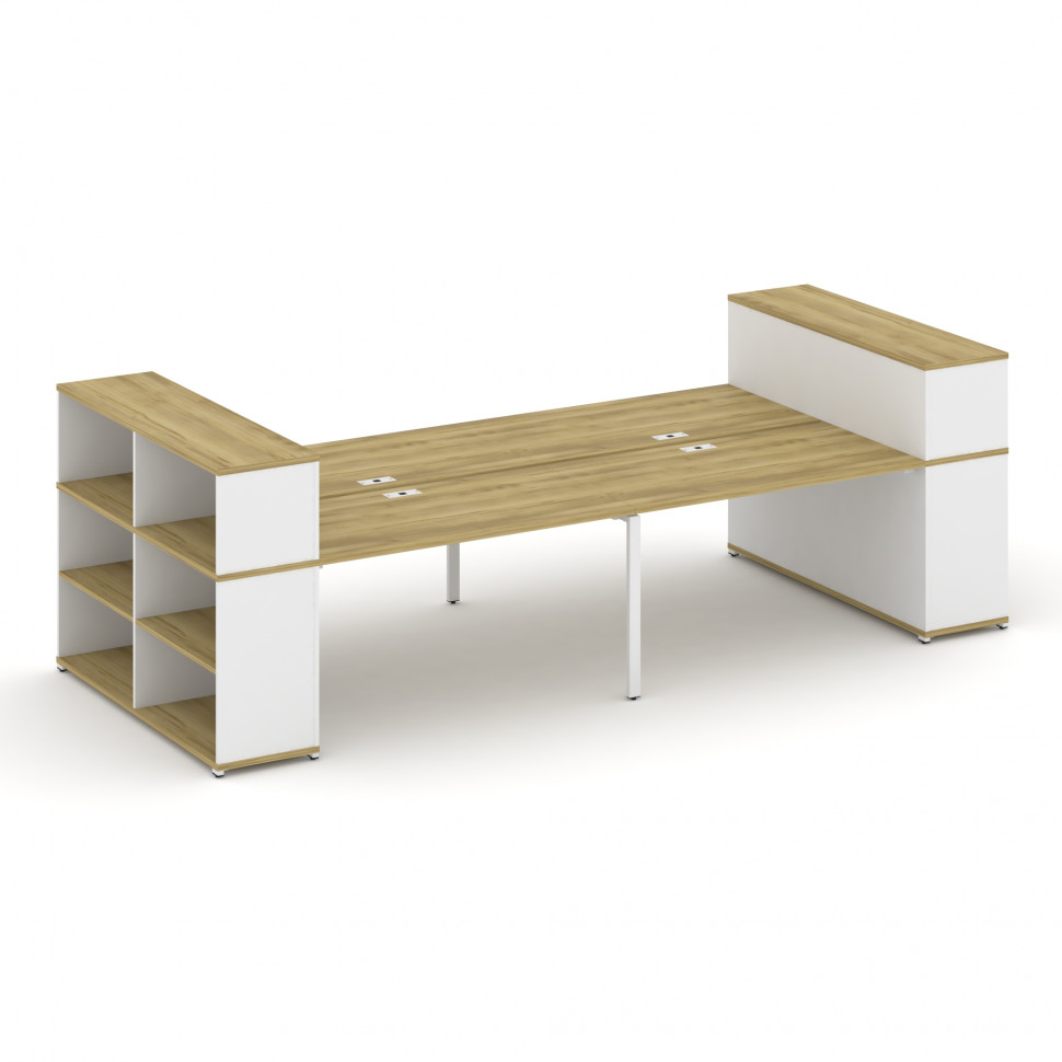 Concept Рабочая станция с опорными стеллажами с надставкой низ. CN.DRS-255 Дуб Винченцо/Белый Брилли