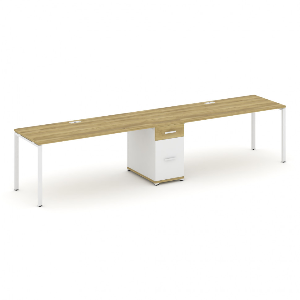 Concept Рабочая станция 2 места с 1 опорной тумбой CN.ORS-408 W Дуб Винченцо/Белый Бриллиант/Металл
