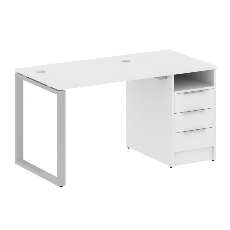 Metal System Рабочая станция с тумбой на О-образном м/к БО.РС-СТП-1.1 Белый/Металл Серый 1412*720*75