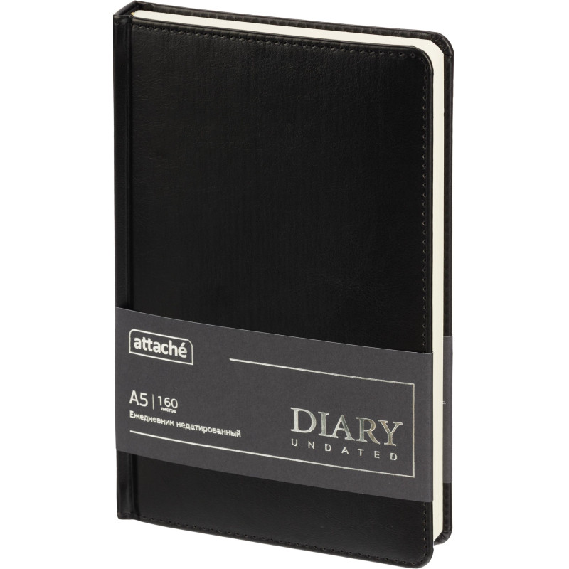 Ежедневник недатированный Attache А5, 160л, 138x213мм под кожу, черный