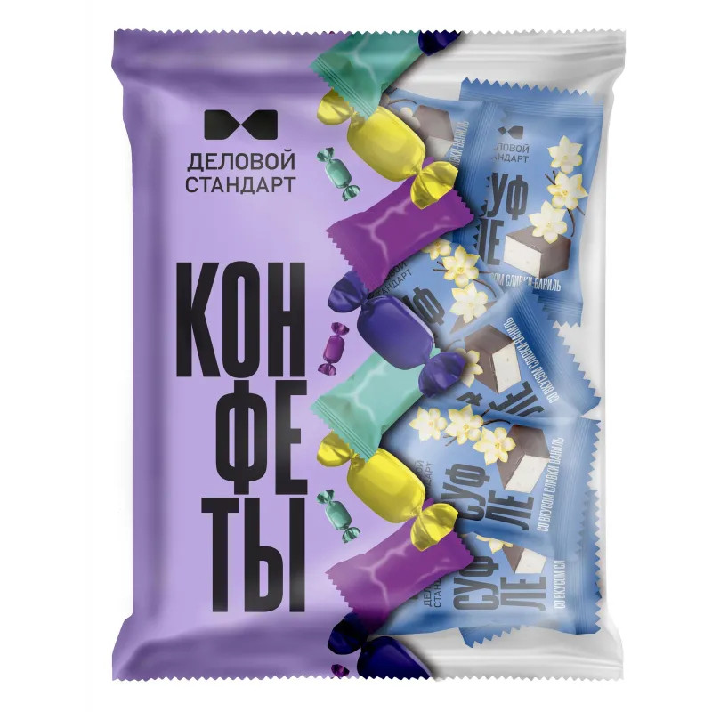 Конфеты глазированные Деловой Стандарт суфле со вкусом сливки-ваниль, 500г