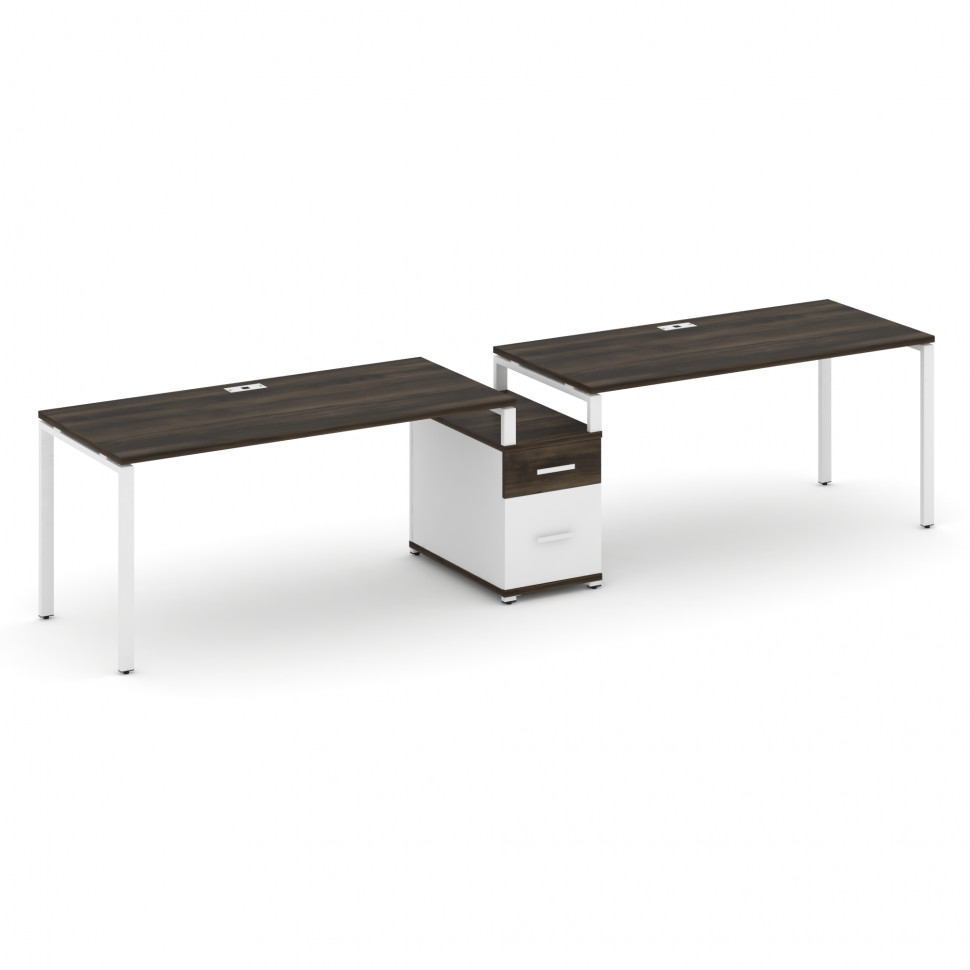 Concept Рабочая станция 2 места с 1 опорной тумбой CN.ORS-308 W Дуб Мали/Белый Бриллиант/Металл Белы