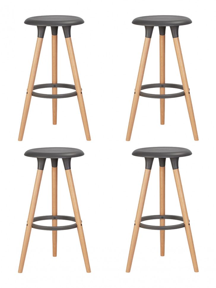 Набор 4 шт Табурет барный DOBRIN ROYCE, ножки светлый бук, цвет темно-серый (GR-04)