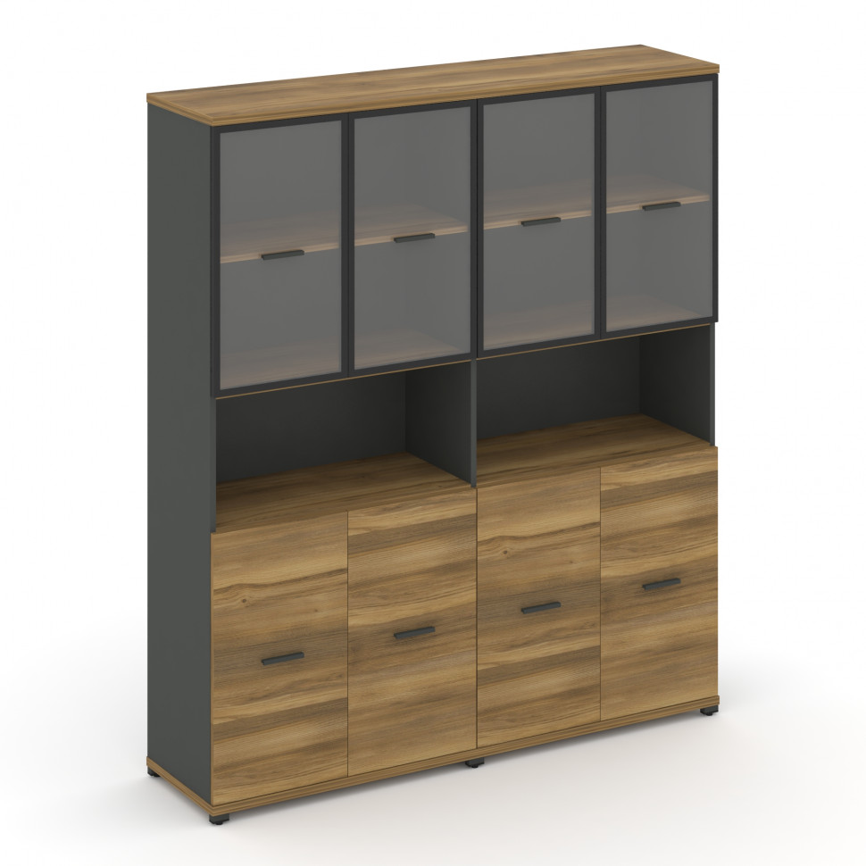 Concept Шкаф 2 широкие секции, 5 ниш CN.STS-523 RPB A Сандал Янтарный/Антрацит/Металл Антрацит/Прозр