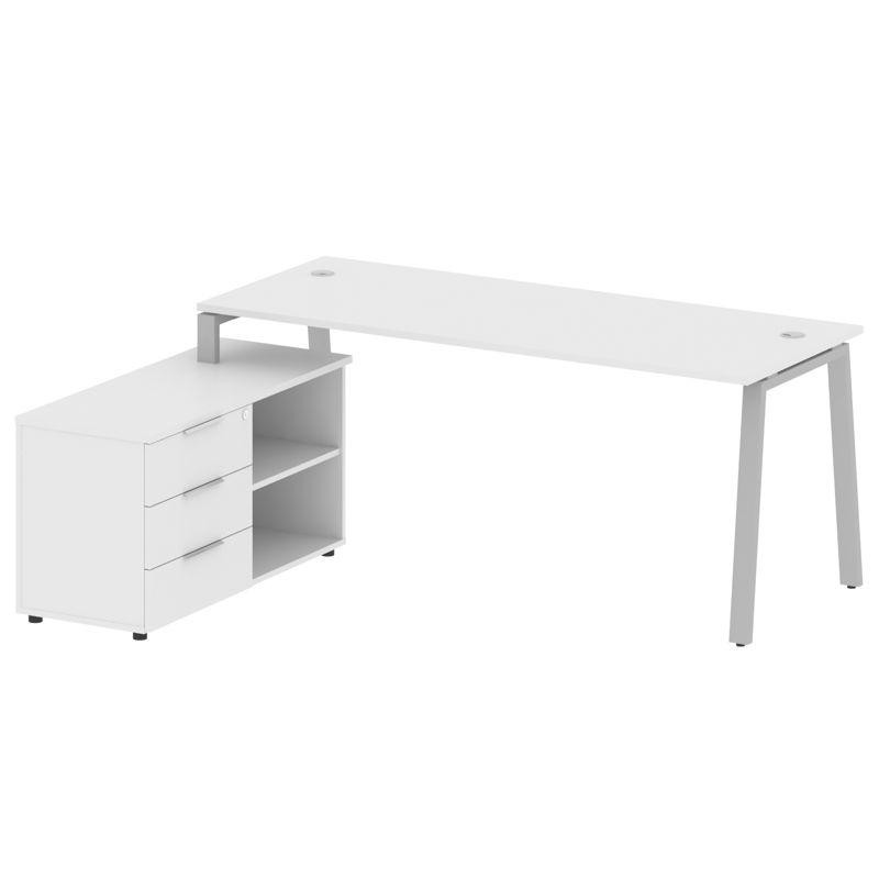 Metal System Рабочая станция с тумбой на А-образном м/к БА.РС-СТС-2.5 (L) Белый/Металл Серый 1900*15