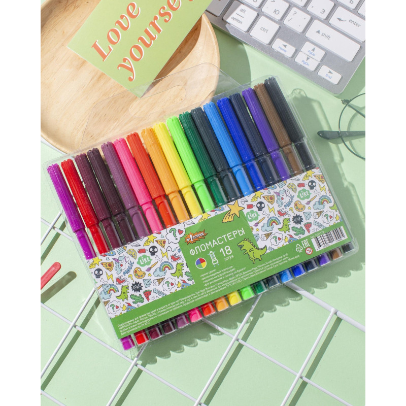 Фломастеры №1School Отличник 18цв., вентилир., смыв., блист. упак