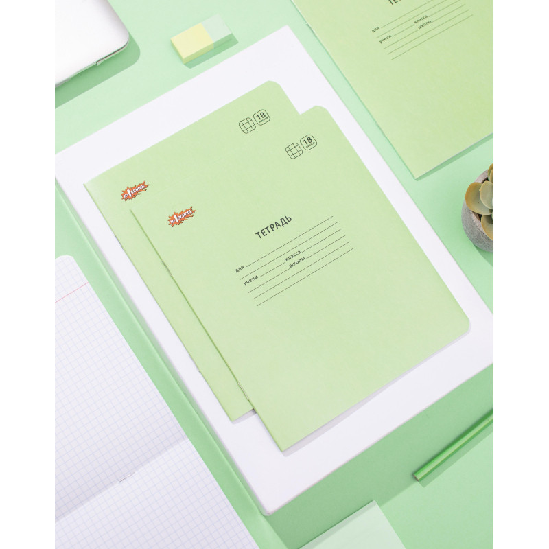 Тетрадь школьная Комус Класс А5 18 л клетка, Зеленый 10 шт./уп