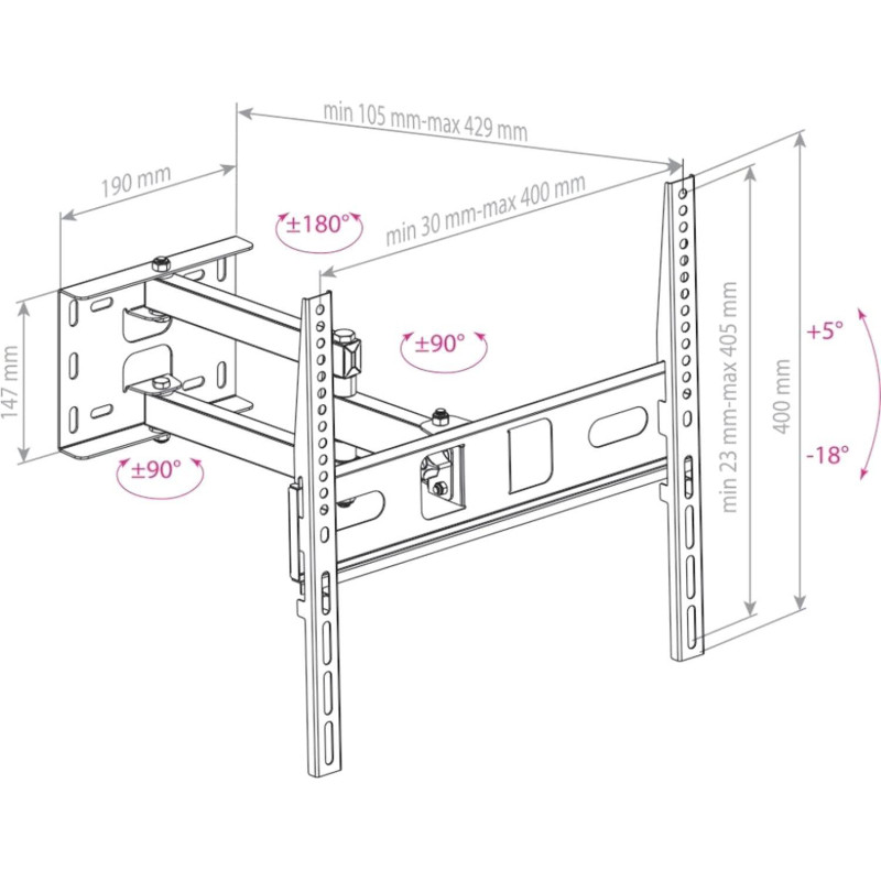 Кронштейн Arm Media PT-15, TV 32-55, настенный, наклонно-поворотный, чер Кронштейн Arm Media PT-15, TV 32-55, настенный, наклонно-поворотный, чер
