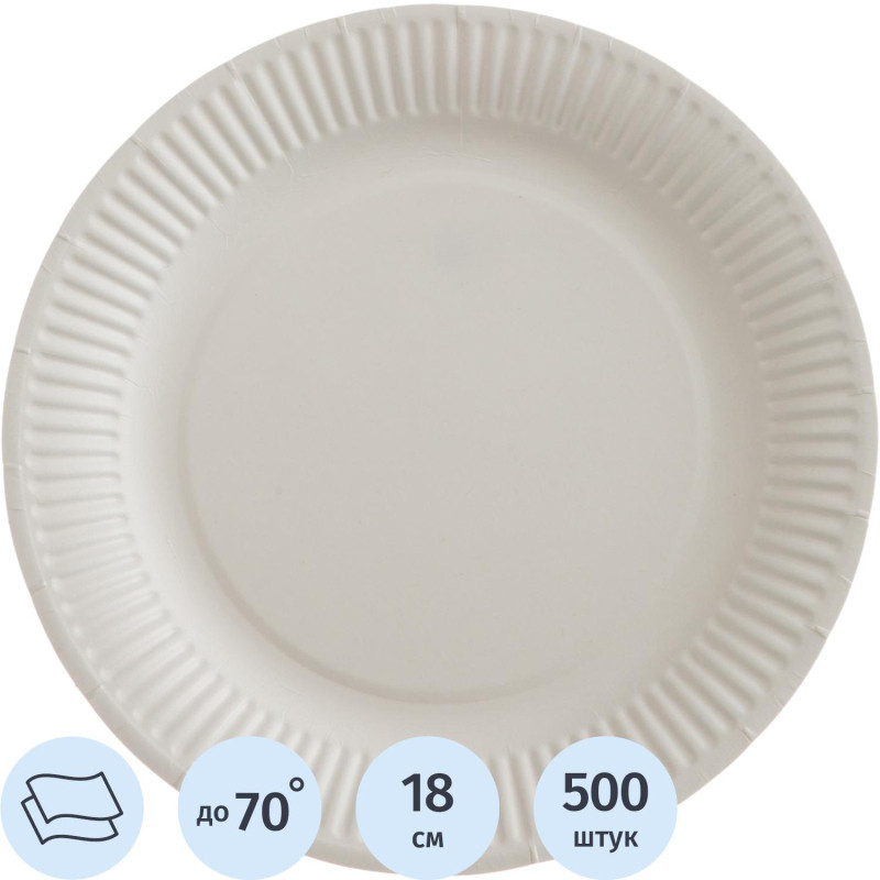 Тарелка одноразовая бум. 18см, белая, ламинированная 500шт/кор