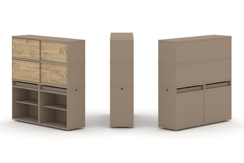 Estetica Набор №2. Тумба двойная+высокая надставка ES.NB.2V-2 Латте/Тиквуд Светлый 1500*410*1520