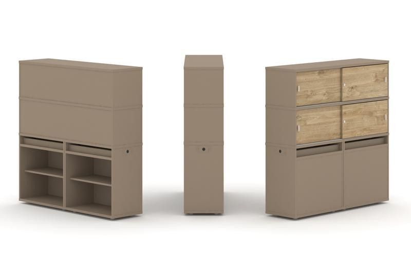 Estetica Набор №2. Тумба двойная+высокая надставка ES.NB.2V-2 Латте/Тиквуд Светлый 1500*410*1520