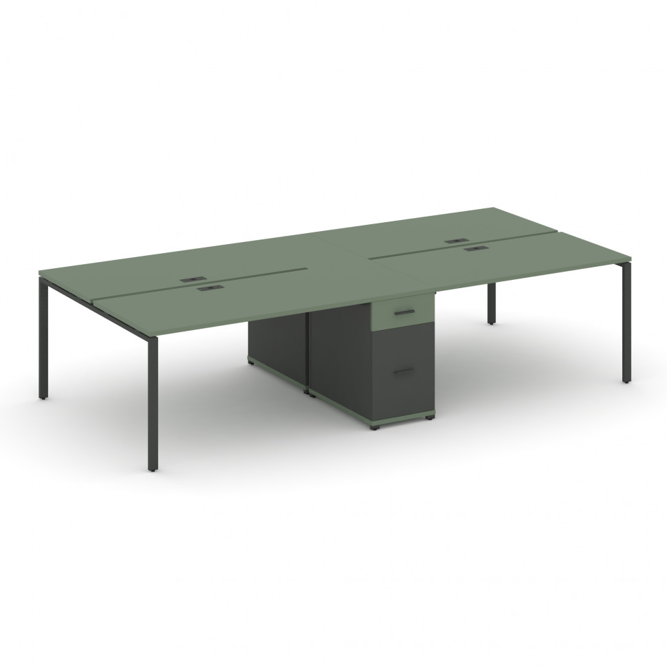 Concept Рабочая станция 4 места с 1 опорной тумбой CN.DRS-423 A Кобо/Антрацит/Металл Антрацит 3180*1