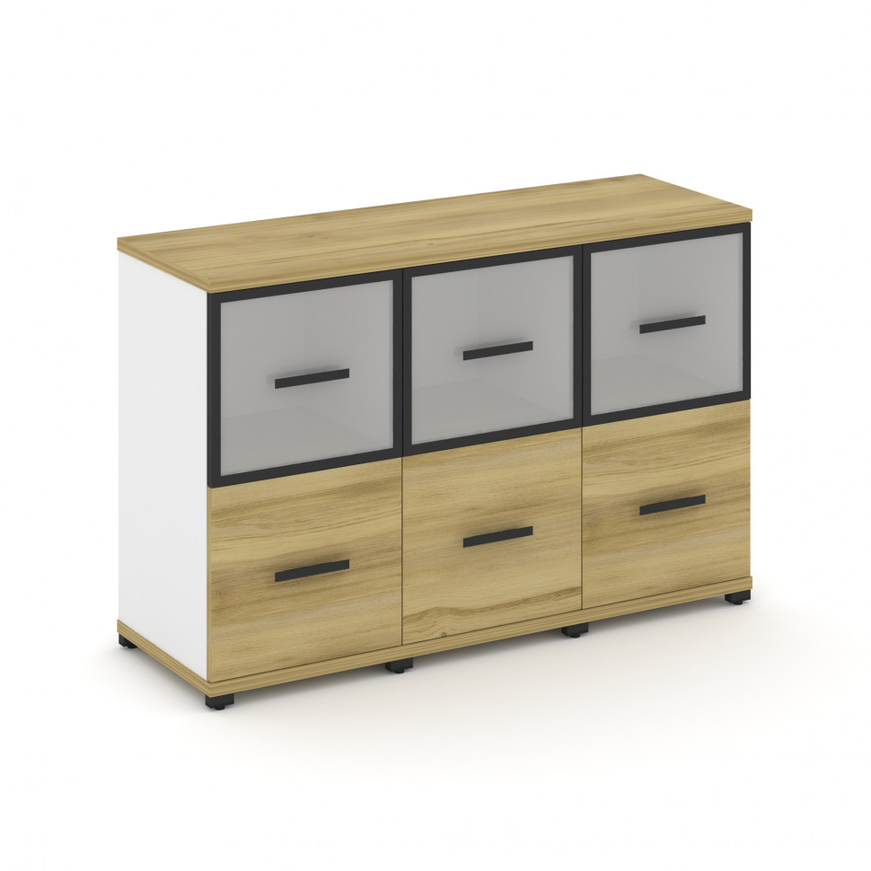 Concept Шкаф 3 узкие секции, 2 ниши CN.STU-232 RMB B Дуб Винченцо/Белый Бриллиант/Металл Черный/Сати