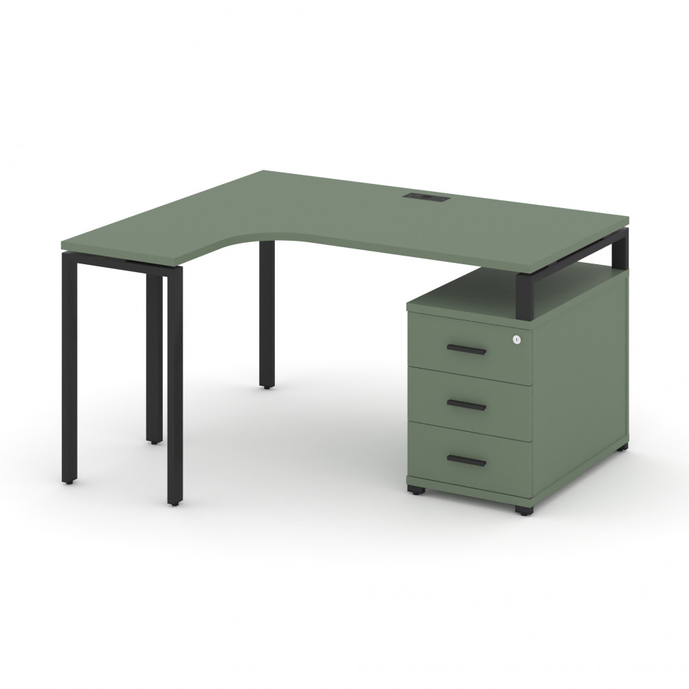 Concept Стол эргономичный с опорной тумбой CN.SA-303(L) B Кобо/Металл Черный 1580/1946*1180*750