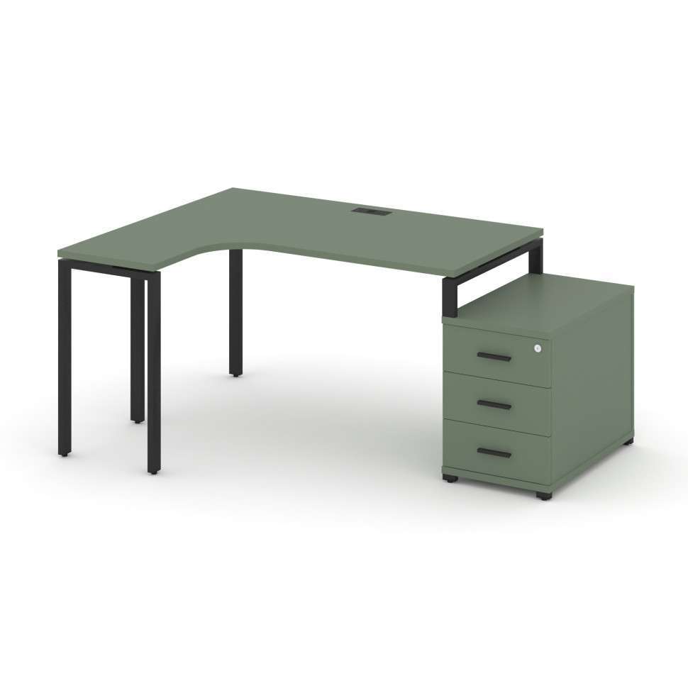 Concept Стол эргономичный с опорной тумбой CN.SA-303(L) B Кобо/Металл Черный 1580/1946*1180*750