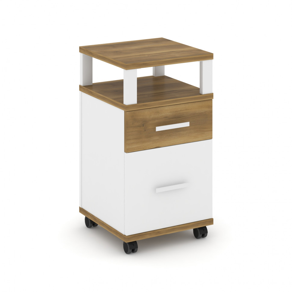 Concept Тумба мобильная 1 ящ.+1 распаш. фасад с надставкой CN.TUM-010 W Сандал Янтарный/Белый Брилли