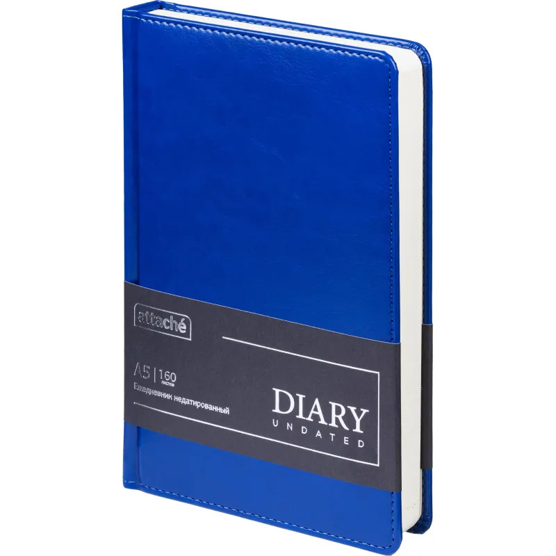 Ежедневник недатированный Attache А5, 160л, 138x213мм под кожу, темно-синий