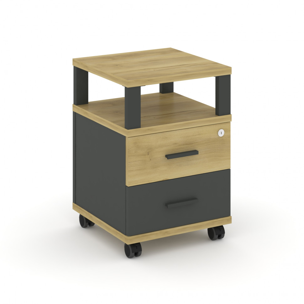 Concept Тумба мобильная 2 ящ. с надставкой CN.TUM-002 A Дуб Винченцо/Антрацит/Металл Антрацит 420*42