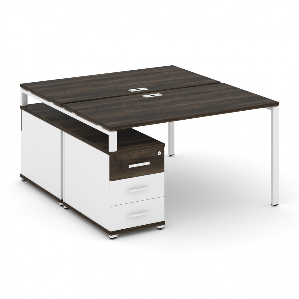 Concept Рабочая станция 2 места с двухсторонней опорной тумбой CN.DRS-303 W Дуб Мали/Белый Бриллиант
