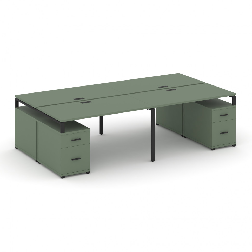 Concept Рабочая станция 4 места с 2 двухсторонними опорными тумбами CN.DRS-330 B Кобо/Металл Черный Concept Рабочая станция 4 места с 2 двухсторонними опорными тумбами CN.DRS-330 B Кобо/Металл Черный