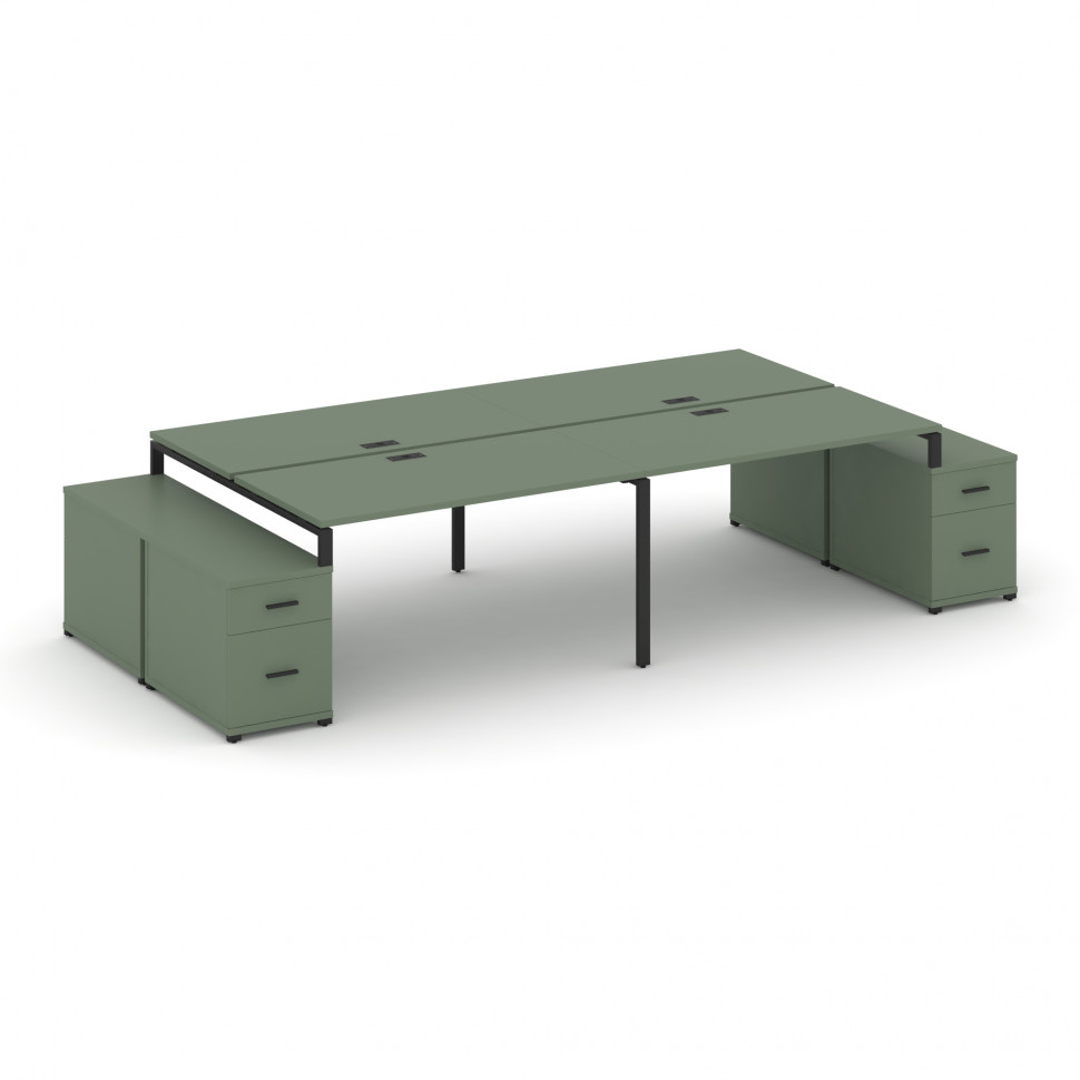 Concept Рабочая станция 4 места с 2 двухсторонними опорными тумбами CN.DRS-330 B Кобо/Металл Черный Concept Рабочая станция 4 места с 2 двухсторонними опорными тумбами CN.DRS-330 B Кобо/Металл Черный