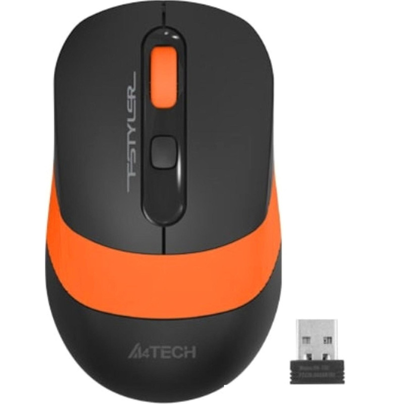 Мышь компьютерная A4 Fstyler FG10, беспроводная, 2000dpi, черный/оранжевый