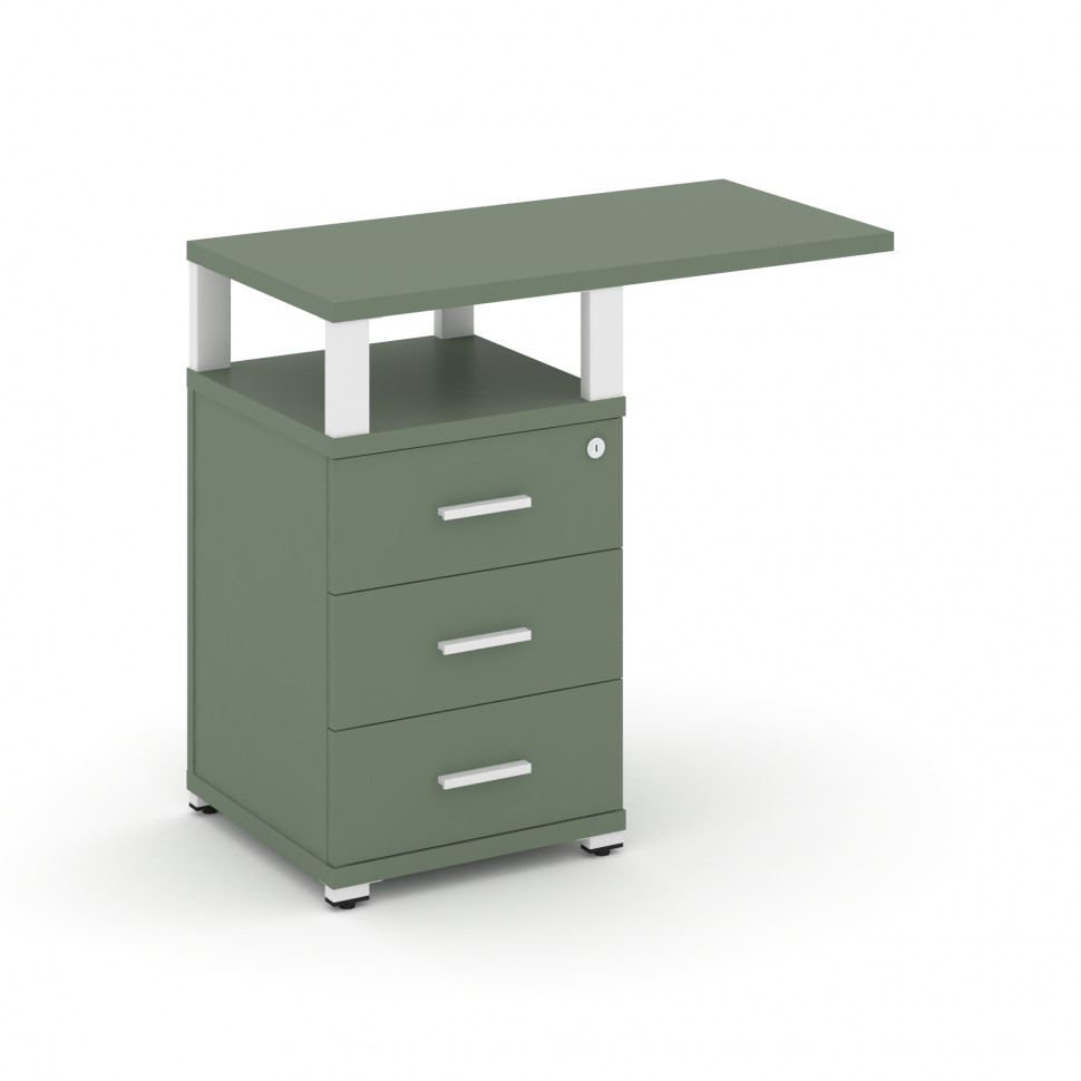 Concept Тумба приставная узкая 3 ящ. со свесом. с надставкой широкой CN.TUS-002 W Кобо/Металл Белый