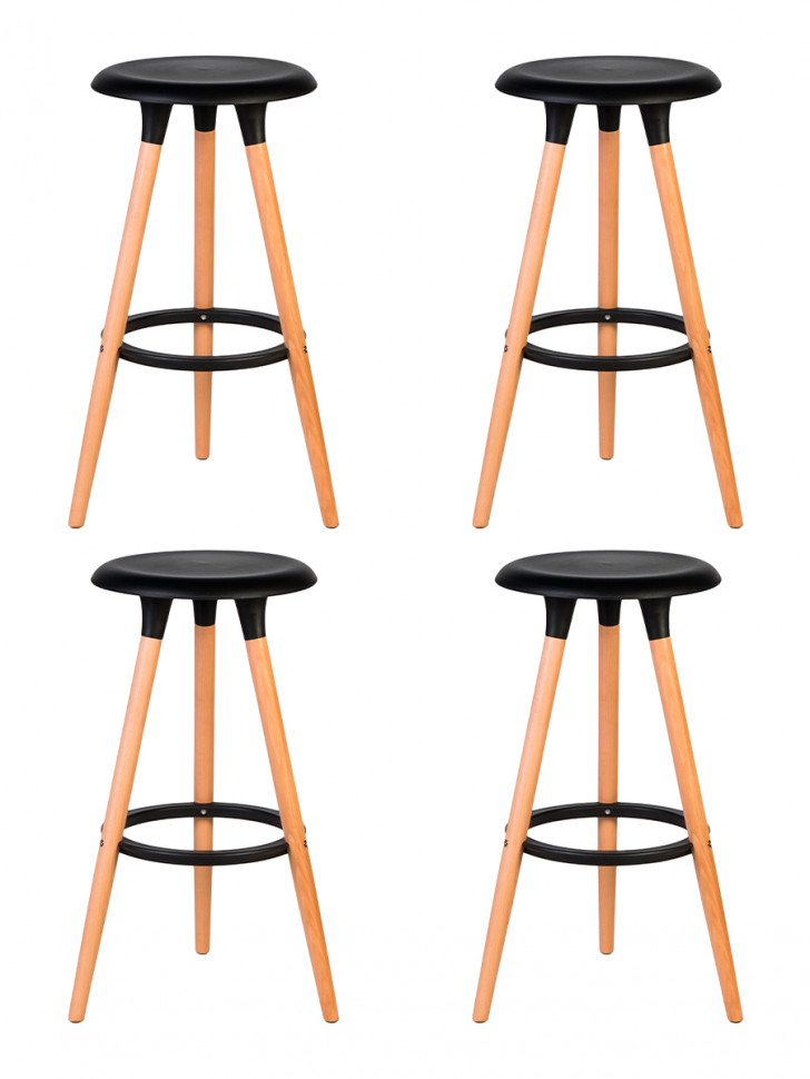 Набор 4 шт Табурет барный DOBRIN ROYCE, ножки светлый бук, цвет чёрный (B-03)