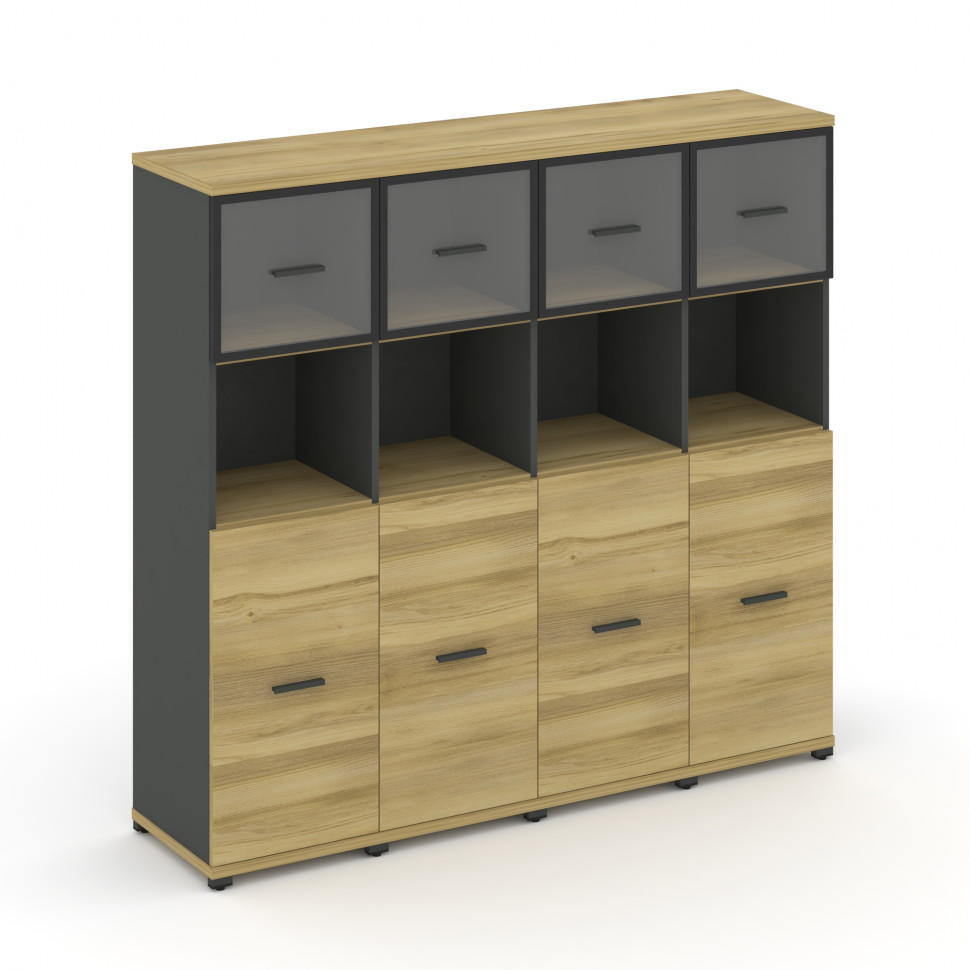 Concept Шкаф 4 узкие секции, 4 ниши CN.STU-445 RPB A Дуб Винченцо/Антрацит/Металл Антрацит/Прозрачны