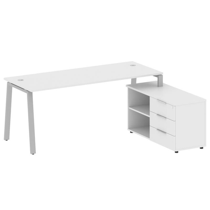 Metal System Рабочая станция с тумбой на А-образном м/к БА.РС-СТС-2.5 (R) Белый/Металл Серый 1900*15