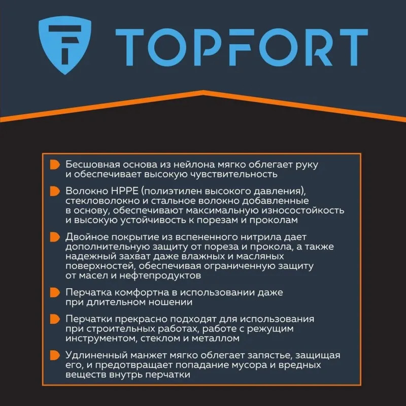 Перчатки защитные от порезов TOPFORT Сполдер Нит Е с нитр.покр. р.9