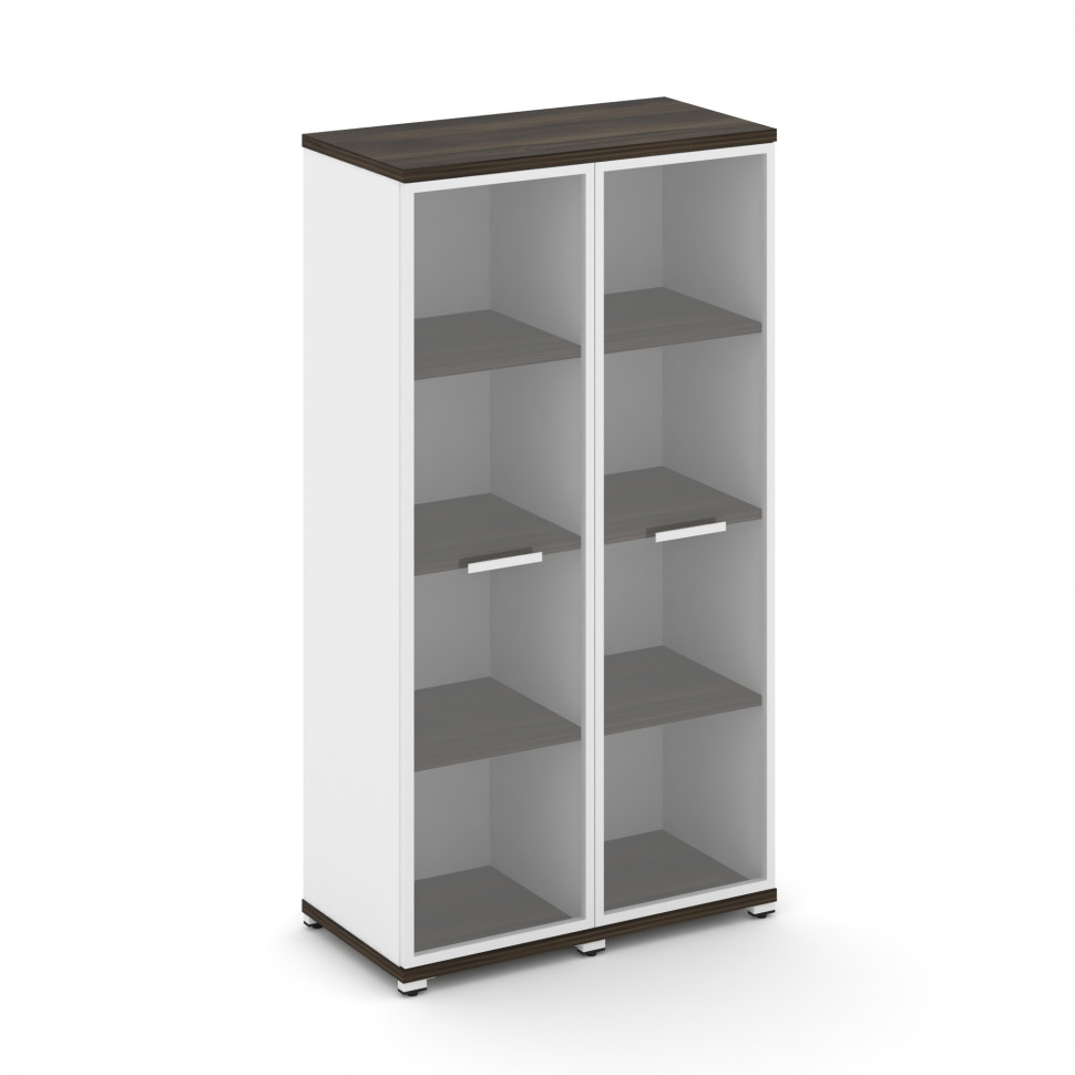 Concept Шкаф 2 узкие секции, 4 ниши CN.STU-426 RPW W Дуб Мали/Белый Бриллиант/Металл Белый/Прозрачны