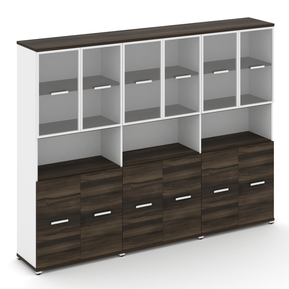 Concept Шкаф 3 широкие секции, 5 ниш CN.STS-533 RPW W Дуб Мали/Белый Бриллиант/Металл Белый/Прозрачн