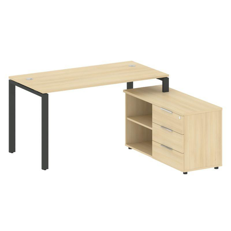 Metal System Рабочая станция с тумбой на П-образном м/к БП.РС-СТС-2.3 (R) Акация Лорка/Металл Антрац